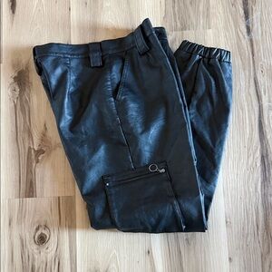 KanCan Black Leather Joggers